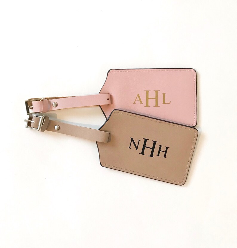 Personalized Luggage Tags, Monogrammed Luggage Tags, Travel, Couple Gifts, Bridesmaids, Best Friend, Sister, Bride, Wife, Leather, Monogram Taupe