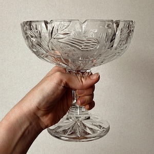 Vintage Crystal Large Footed Compote with Frosted Birds