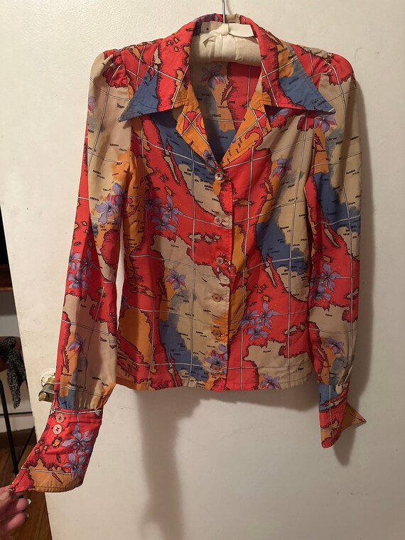 Vintage Novelty print silk blouse