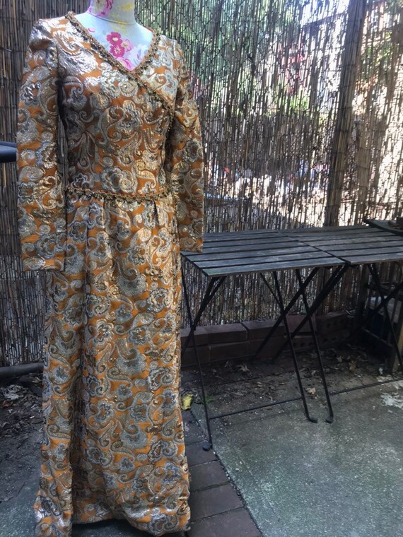 1960s metallic brocade gown - image 2