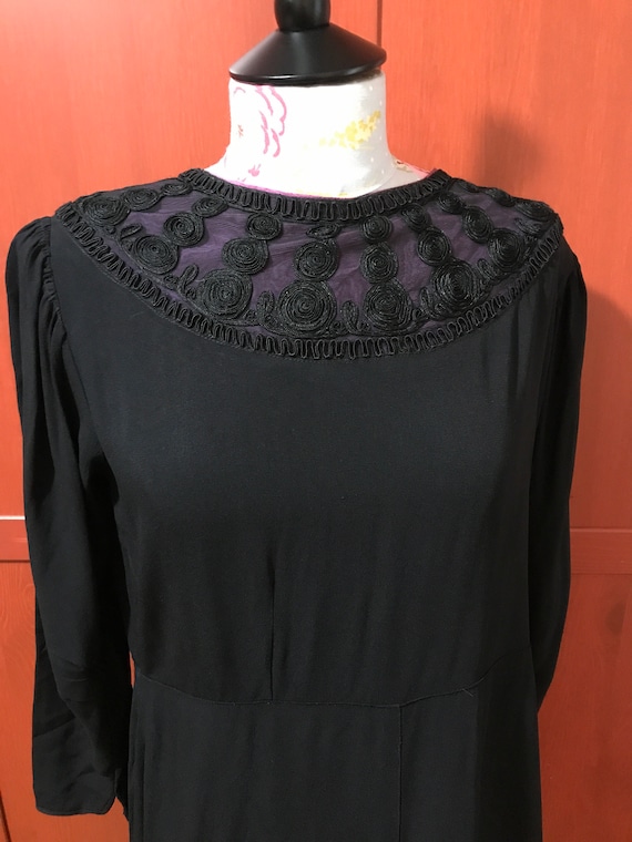 Black 1940s Dress with soutache Trim