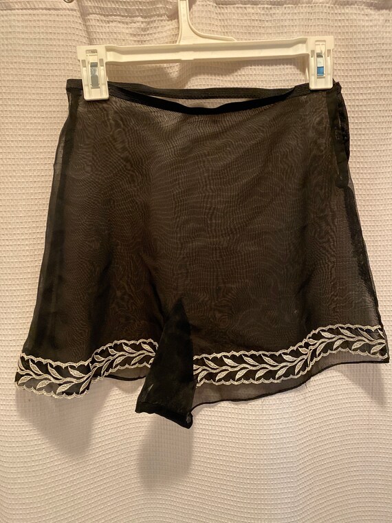 black embroidered tap pants