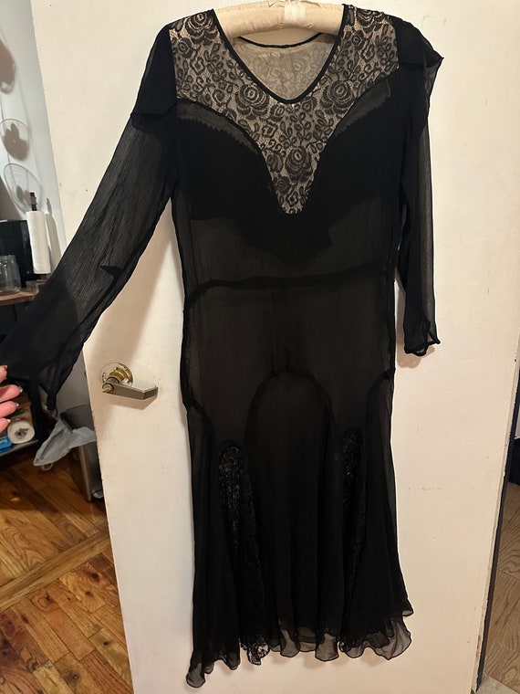 1920s black chantilly lace dress