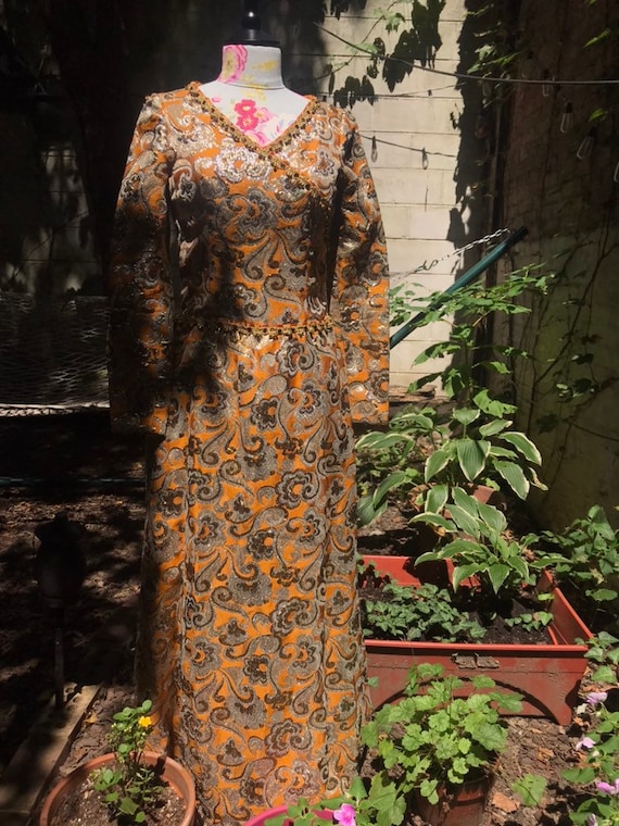 1960s metallic brocade gown - image 1