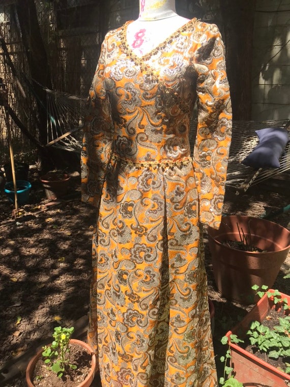 1960s metallic brocade gown - image 3