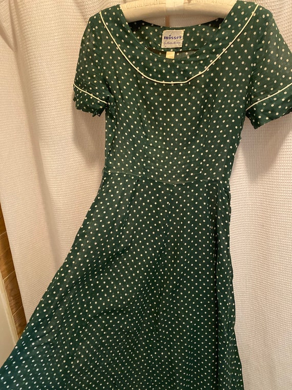 Green polka dot full circle dress