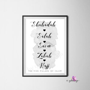 Islamic, Five pillars of Islam, poster, islamic, shahadah, Islam, dua, islamic decor, islamic wallart, islamicquotes, koran, quran