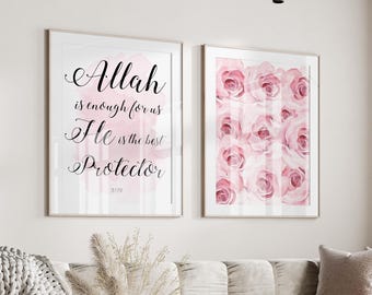 Islamska sztuka ścienna - Islamskie plakaty - Islamska dekoracja ścienna - Islamski zestaw plakatów różowy