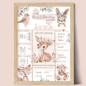 Tablero de hitos de cumpleaños | Animales del bosque Chicas | Animales del bosque chicos | decoraciones para fiesta de primer cumpleaños