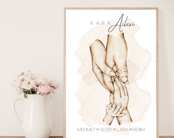 Family poster, personalized poster family hands, birthday gift, birth gift, Mother&#39;s Day gift, housewarming gift
