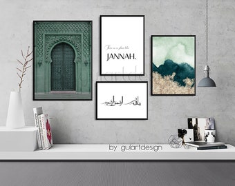 Islam,  islamic decor, islamic wallart, islamicquotes, Jannah, Orient, wandbilder, Mosque, Moschee, Set, Bismillah, Allah, green, petrol