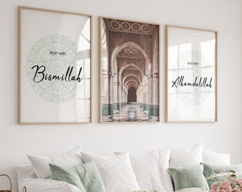 Islamic Wall Art, Islamic Posters, Bismillah Poster Set, Alhamdulillah Poster Set
