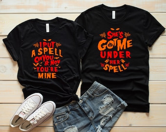 couples halloween shirts his and her tshirts matching costume husband wife t shirts get back witch im not a witch im your wife set