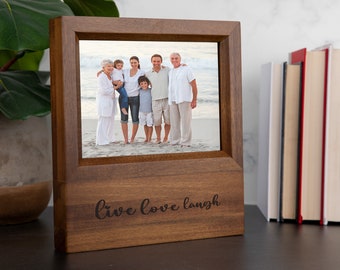 Personalized Wooden Photo Frame 5x7, Custom Engraved Family Gift, Mothers Day Gift for Mom from Son or Daughter, Natural Wood Picture Holder