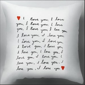 Cotton Anniversary Gift for Her - I Love You Throw Script Pillow Cover, Decorative Throw Cushion Cover, 18x18 inch Pillowcase