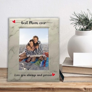 Best Mom Picture Frame, Custom Leather Design, Unique Personalized Gift for Mom for Mother&#39;s Day or Valentine, Photo Gifts for Grandma