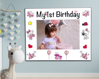 My First Birthday Frame, Personalized Kids Picture Frame, Baby Shower Gift, 5”x7” Wooden Frame, Unique Birthday Party Decor