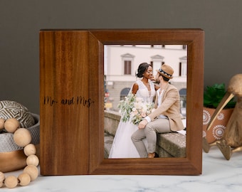 5th Anniversary Gift for Her - Acrylic Photo Print in Large Wooden Frame, Custom Engraved Wood Photo Holder 5 Year Anniversary Gift for Wife