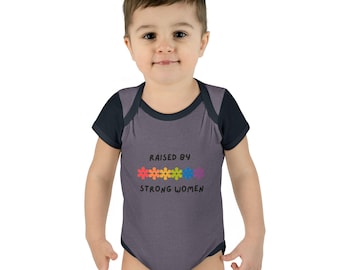 Raised By Strong Women Infant Bodysuit | Rainbow Flower Graphic