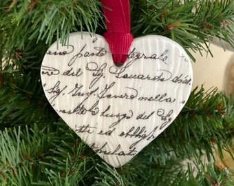 heart ornament, heart decor, clay ornament, shabby chic ornament, shabby chic heart