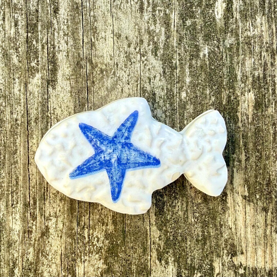 Handmade Clay Fish Magnet: Blue Starfish Decor - Etsy