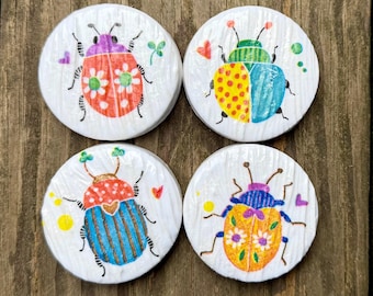 beetle magnets, fridge magnets, bug magnets, refrigerator magnets, set of 4