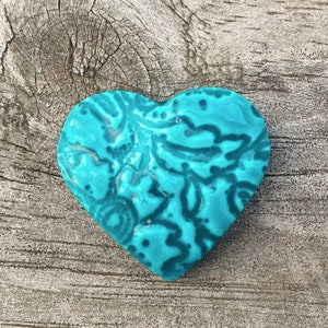 Teal Botanical Heart Magnet: Handmade Polymer Clay Fridge Decor