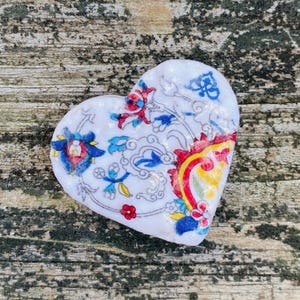 Handmade Decoupage Heart Magnet: Boho Clay Fridge Decor