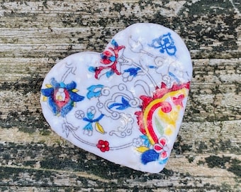 Handmade Decoupage Heart Magnet: Boho Clay Fridge Decor