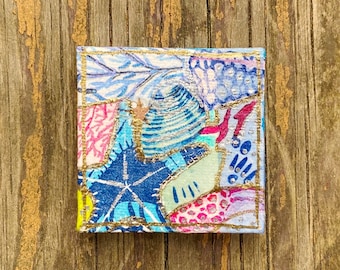 mini starfish painting on canvas, 2 x 2 inches