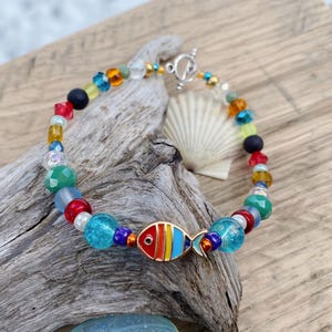 Enamel Fish Bracelet: Colorful Boho Beaded Jewelry