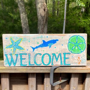 Hand Painted Beach House Welcome Sign: Reclaimed Wood Decor