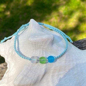 Bracelet de perles de style verre de mer, bracelet de plage, bracelet réglable, bracelet en nylon, bijoux de plage