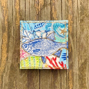 mini fish painting on canvas, 2 x 2 inches