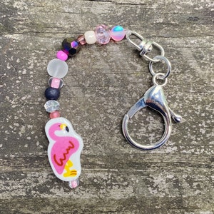 Flamingo Keychain: Beaded Beach Bag Charm
