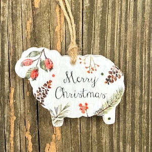 Schaf Ornament aus Ton, Weihnachtsschmuck, Schaf Geschenk, Bauernhaus Ornament