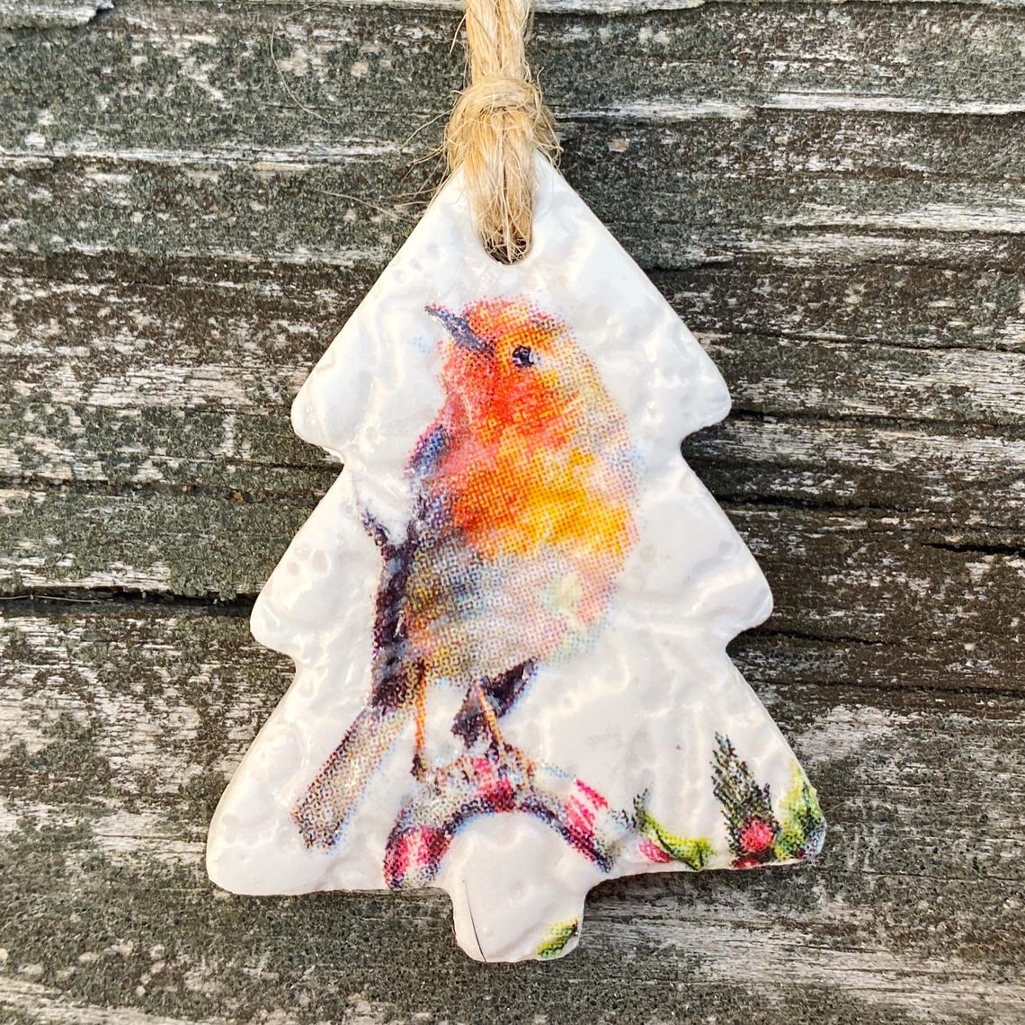 Robin Decoupaged Robin Decoupage Clay Ornaments - Set of 3 Christmas Tags - Etsy