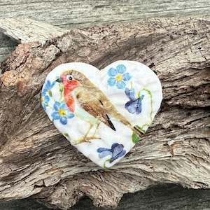 heart magnet, fridge magnet, robin magnet, clay magnet, bird magnet