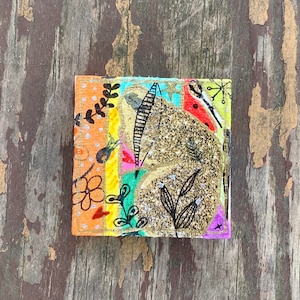 mini butterfly painting on canvas, 2 x 2 inches