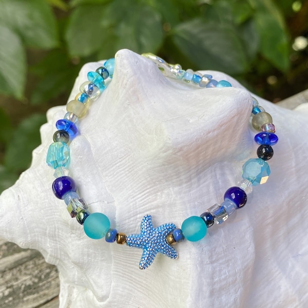 starfish bracelet, beach bracelet, blue starfish