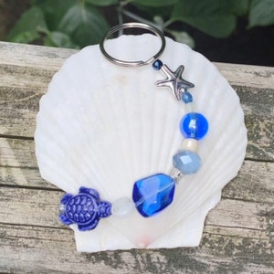 sea turtle key ring, beach key ring keychain, sea life key ring, sea turtle gift, sea turtle keychain, coastal keychain