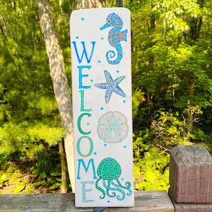 hand painted welcome sign, beach house sign, reclaimed shingle