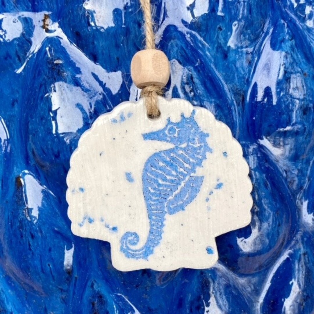 Seahorse Ornament, Seahorse Decor, Seahorse Gift, Shell Ornament, Beach