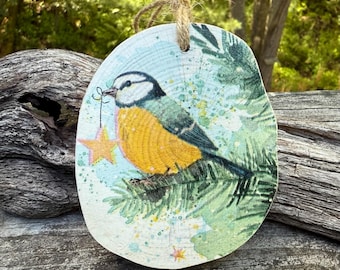 Adorno de rodaja de madera, adorno de pájaro, adorno rústico