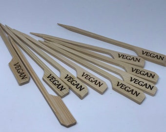 Vegane Stöcke, Set von 10 Holzsticks, lustige Sticks, Food-Pins, Vegan-Geschenk, Tischdekoration, Lebensmitteletiketten, Vegan-Party-Sticks, personalisierter Stock, Vegan