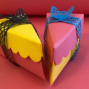 caja de pastel de papel, suministros de papel de fiesta, plantilla de caja, caja de favor, favores de fiesta, rebanadas de pastel de papel, pastel de ducha para niñas, suministros de artesanía, caja de pastel de bodas