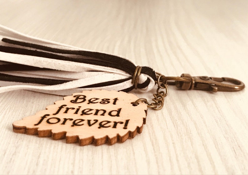 BFF Keychains,best friends,custom keychains,wooden sheet,surprise chains,couple,personalized sheets,surprise phrase,black and white keychain image 4