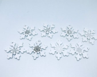 Set of 10 snowflakes,Christmas snowflakes,Christmas garland,wooden snowflakes,Merry Christmas,snowflake garland,white snowflakes,white snow