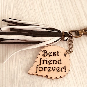 BFF Keychains,best friends,custom keychains,wooden sheet,surprise chains,couple,personalized sheets,surprise phrase,black and white keychain image 1