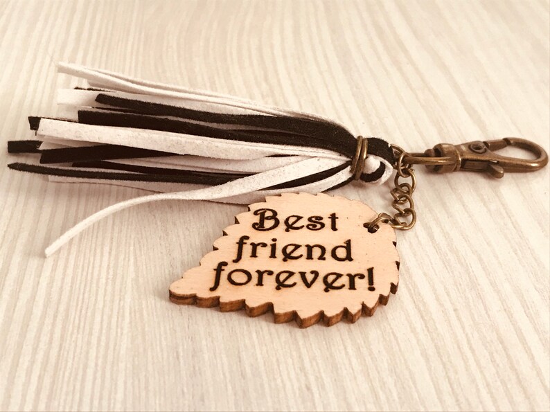 BFF Keychains,best friends,custom keychains,wooden sheet,surprise chains,couple,personalized sheets,surprise phrase,black and white keychain image 5